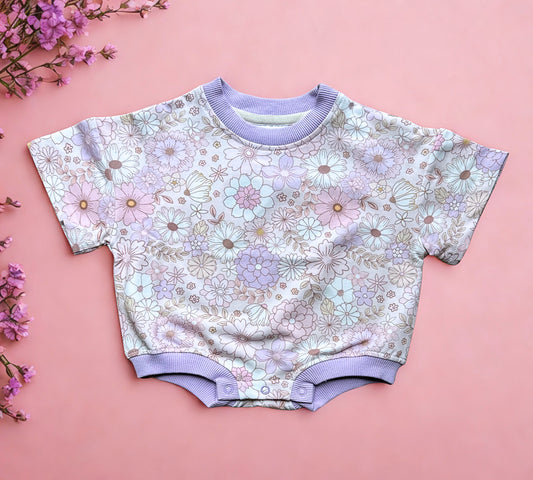 Oversized T-shirt Bubble Romper- Wildflower Whisper