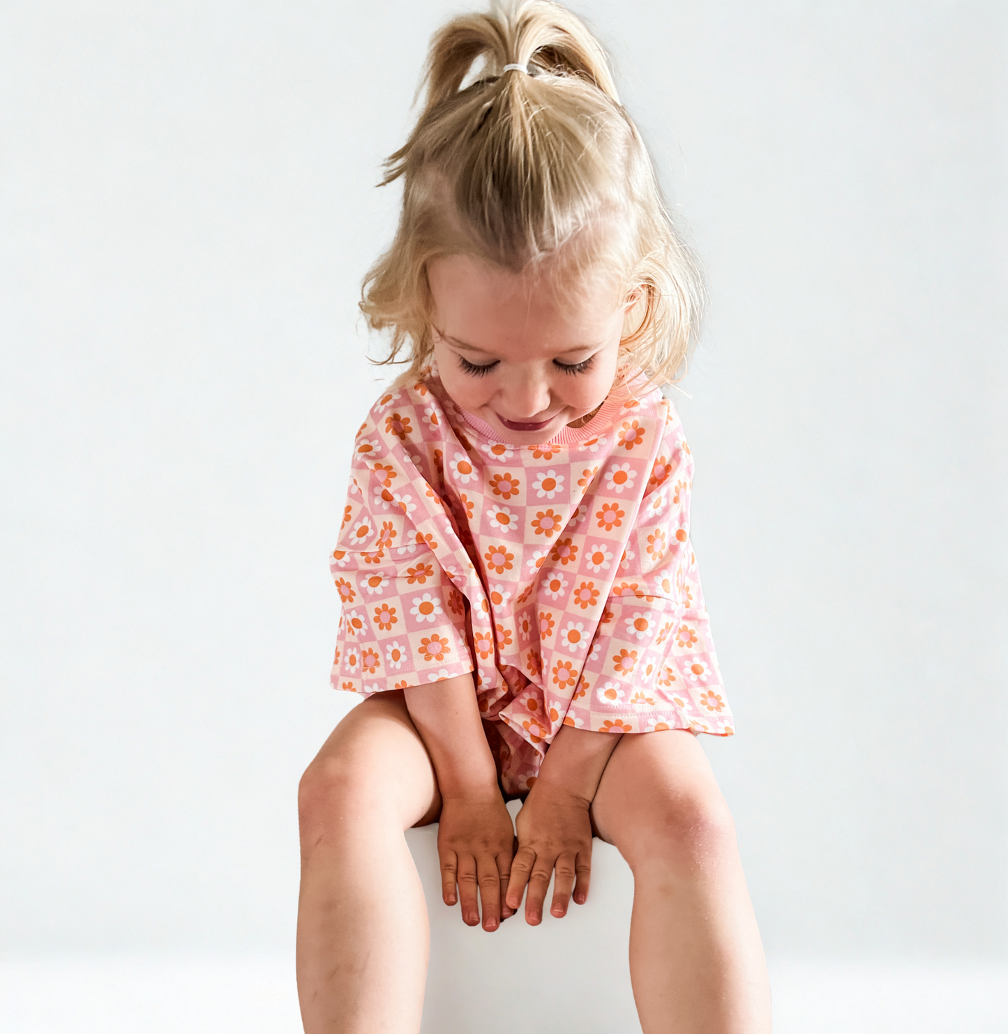 Oversized T-shirt Bubble Romper- Boho Daisy Check