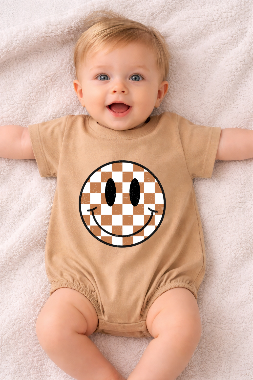 Retro Check Smiley T-shirt Bubble Romper
