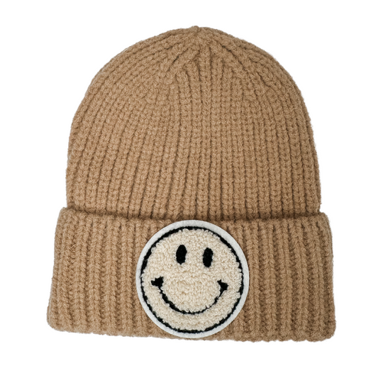 Beige Smile Patch Beanie