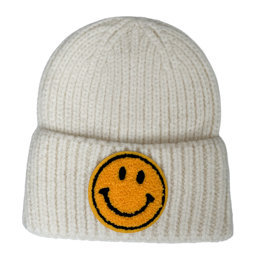 Cream Smile Patch Beanie