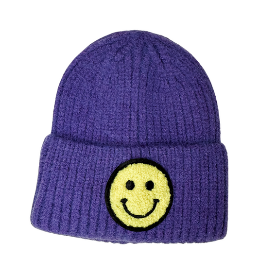 Poppin' Purple Smile Patch Beanie