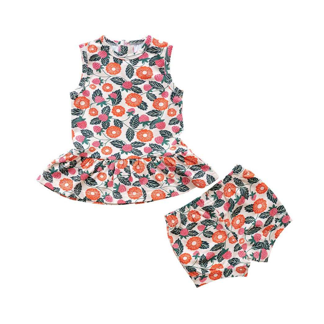 Peplum 2 Piece Outfit- Strawberry Fields